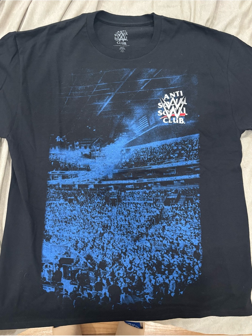 Anti Social Social Club Men's Black Graphic Tee with WWE Blue Arena Print